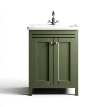 Mueble de baño con lavabo madera y cerámica 60x45x85 cm - verde oliva-blanco - estilo clásico tradicional para baño-Luxemylab