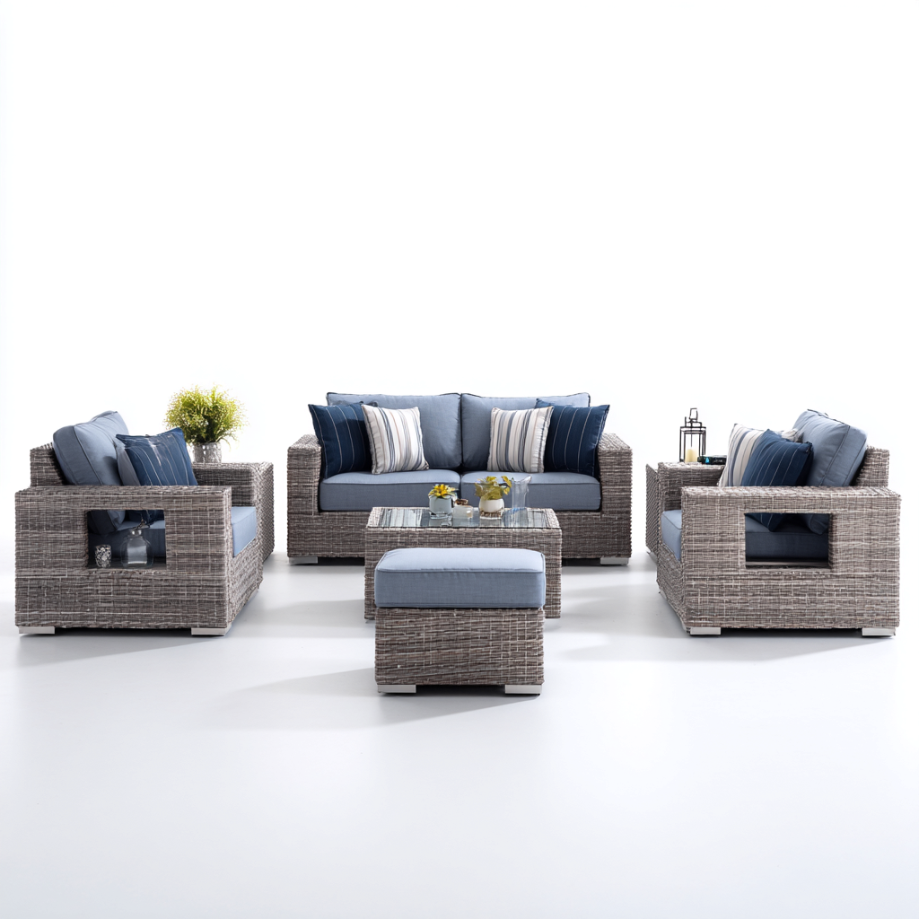 Gartensofa Set-Polyrattan-180x85x80 cm-Blau-Grau-Modernes Design für Garten-Luxegoly
