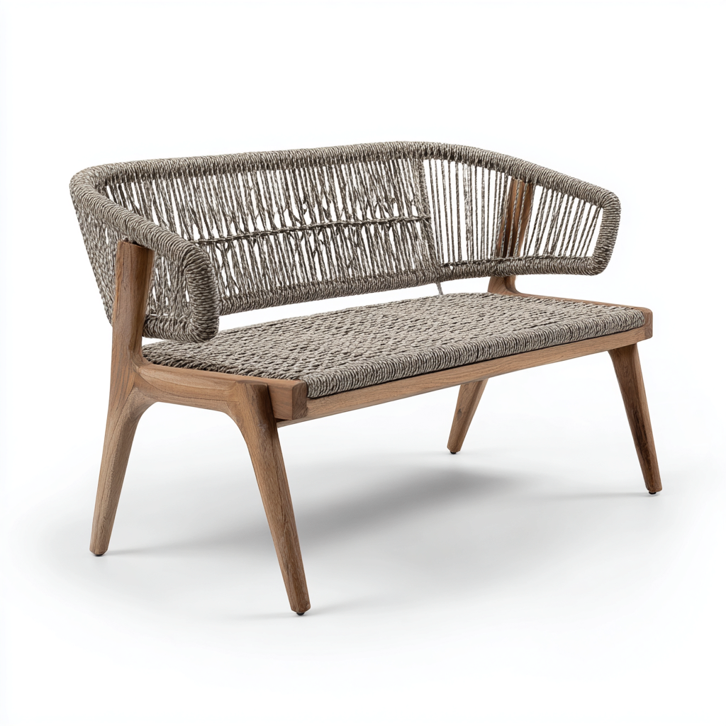 Gartenbank - Holz-Seilgeflecht - 120x60x80 cm - Grau-Natur - Modernes Outdoor-Design - Für Garten geeignet-Luxegoly