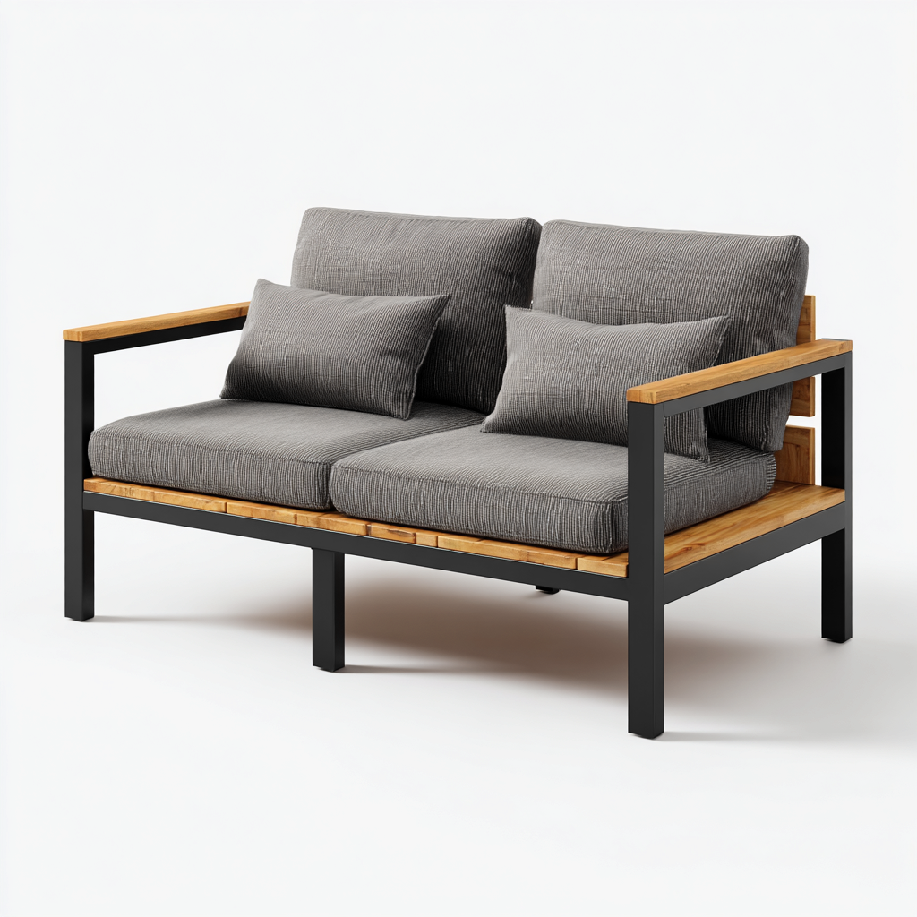 Gartensofa Metall-Holz 128x78x88 cm Grau für Garten geeignet Modernes Design-Luxegoly