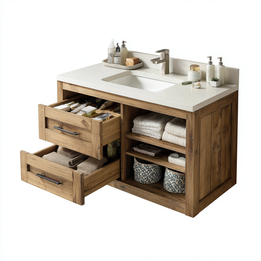 Waschtisch - Massivholz 90x48x85 cm - naturholz-weiß - für Badezimmer geeignet - rustikales funktionales Design-Luxegoly