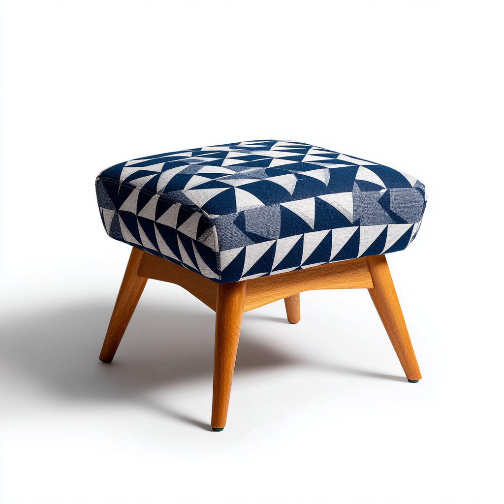 Fußhocker - Stoff-Holz - 45x45x40 cm - Blau-Weiß - Modernes Design - geeignet für Wohnzimmer-Luxegoly