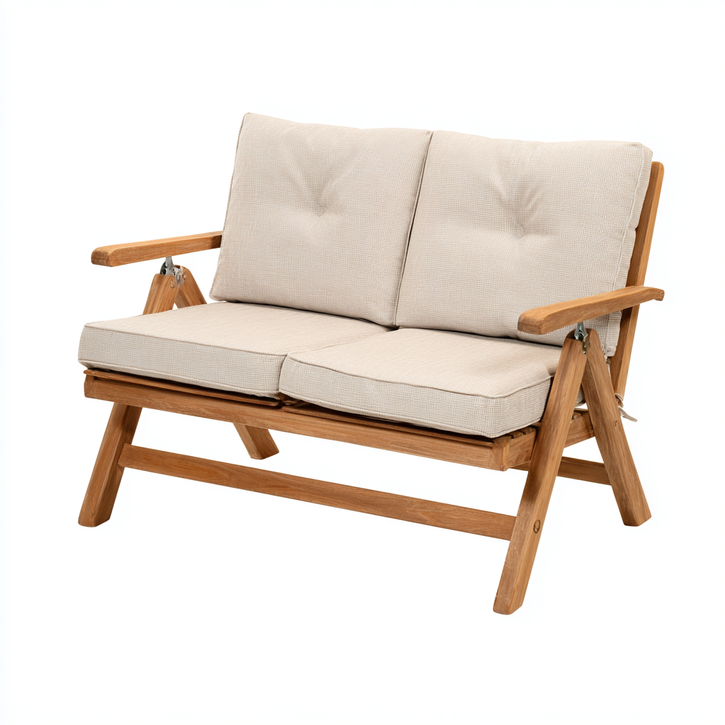 Gartenbank-Holz-Polster 125x75x90 cm-Natur-Beige-Modern für Garten-Luxegoly