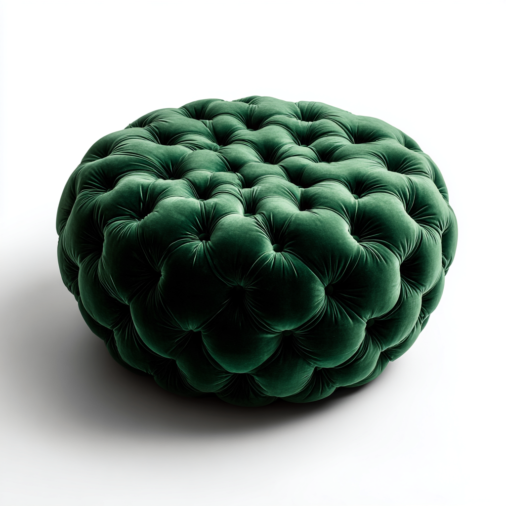 Fußhocker Samtpolsterung 80x80x42 cm - Dunkelgrün - Elegantes Runddesign für Wohnzimmer-Luxegoly