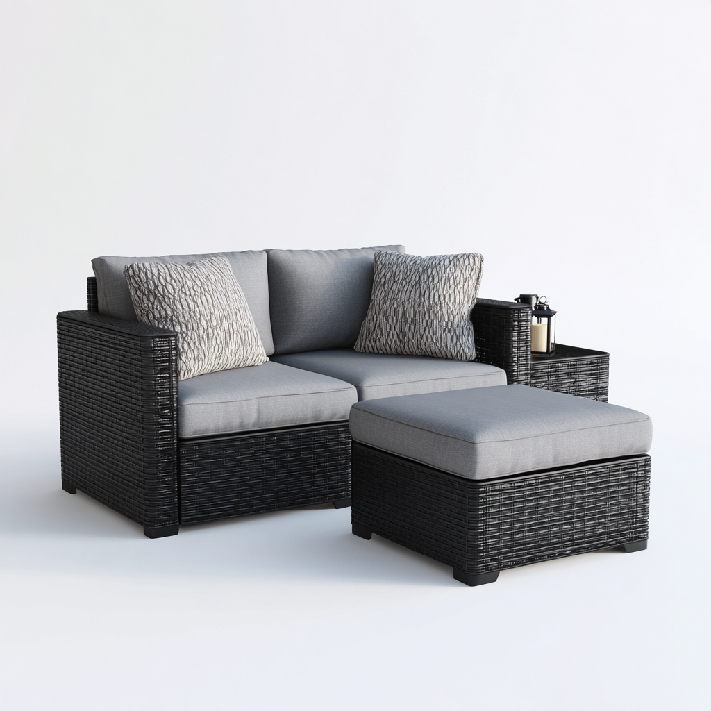 Gartensofa Polyrattan 125x76x82 cm Schwarz-Grau für Garten geeignet Modernes Design-Luxegoly