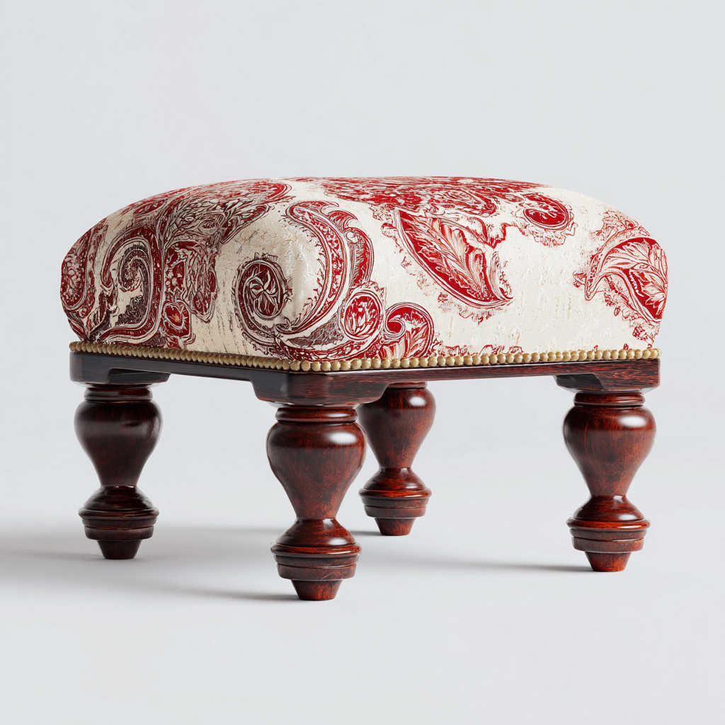 Fußhocker Massivholz 50x40x30 cm - rot-weiß - klassischer Stil geeignet für Wohnzimmer-Luxegoly