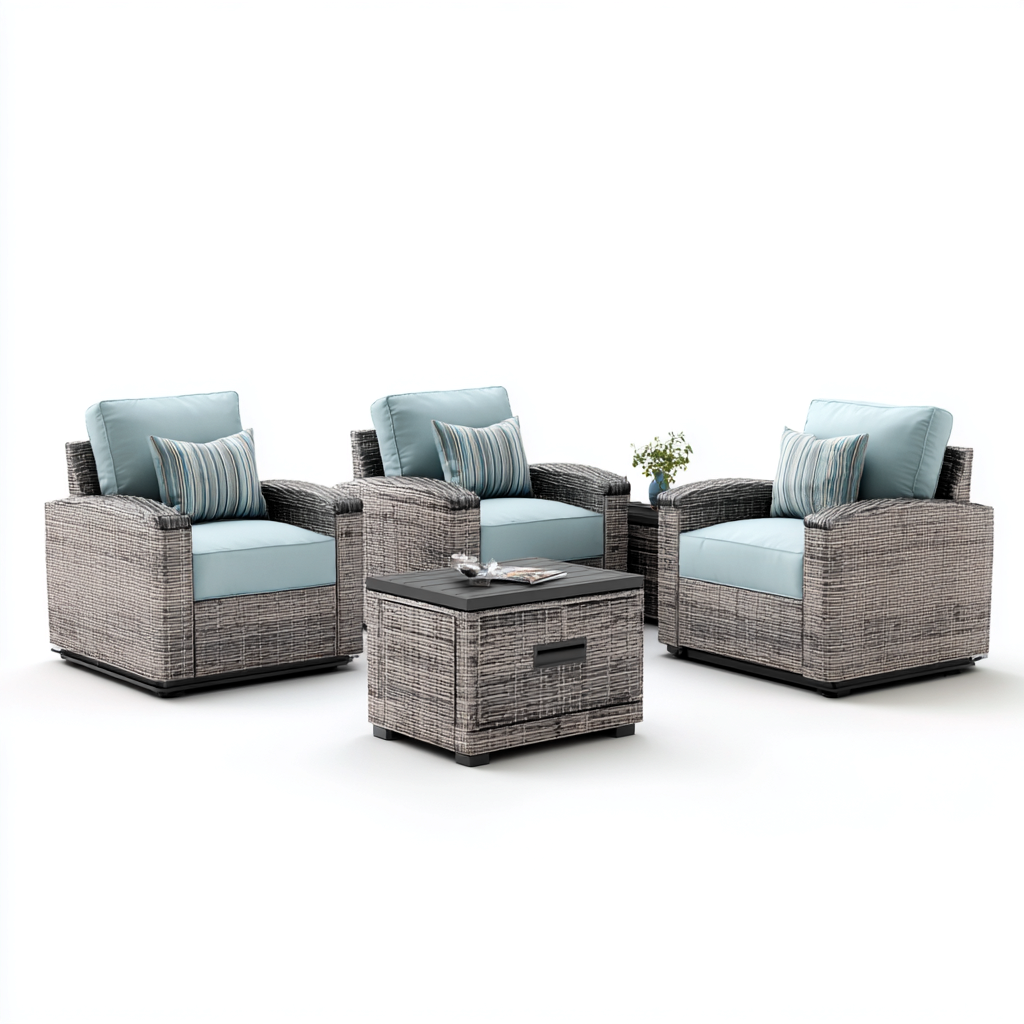 Gartensofa Set-Polyrattan-95x85x80 cm-Hellblau-Grau-Modernes Design für Garten-Luxegoly