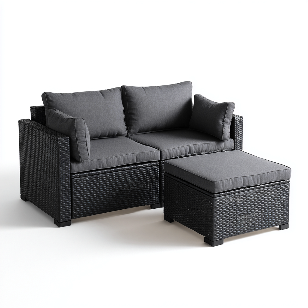 Gartensofa Polyrattan 128x74x80 cm Schwarz-Dunkelgrau für Garten geeignet Modernes Design-Luxegoly