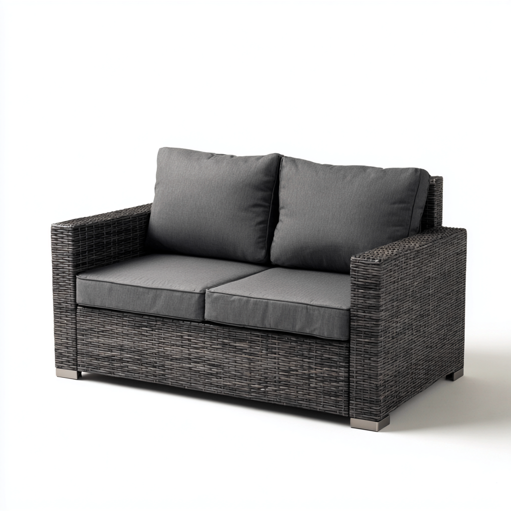 Gartensofa-Polyrattan-150x80x75 cm-Dunkelgrau-Grau-Modern für Außenbereiche-Luxegoly