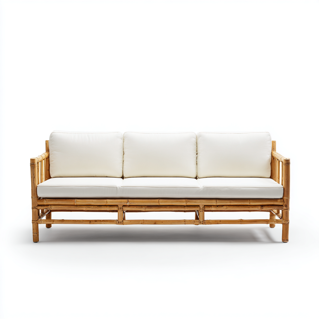 Gartensofa Bambus 190x78x85 cm Weiß für Garten geeignet Natürliches Design-Luxegoly