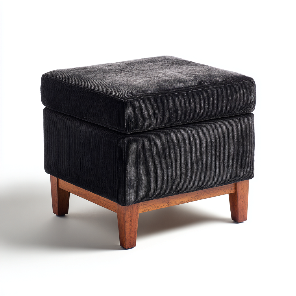 Fußhocker Stoffpolsterung 42x42x46 cm - Schwarz - Modernes Design für Wohnzimmer-Luxegoly