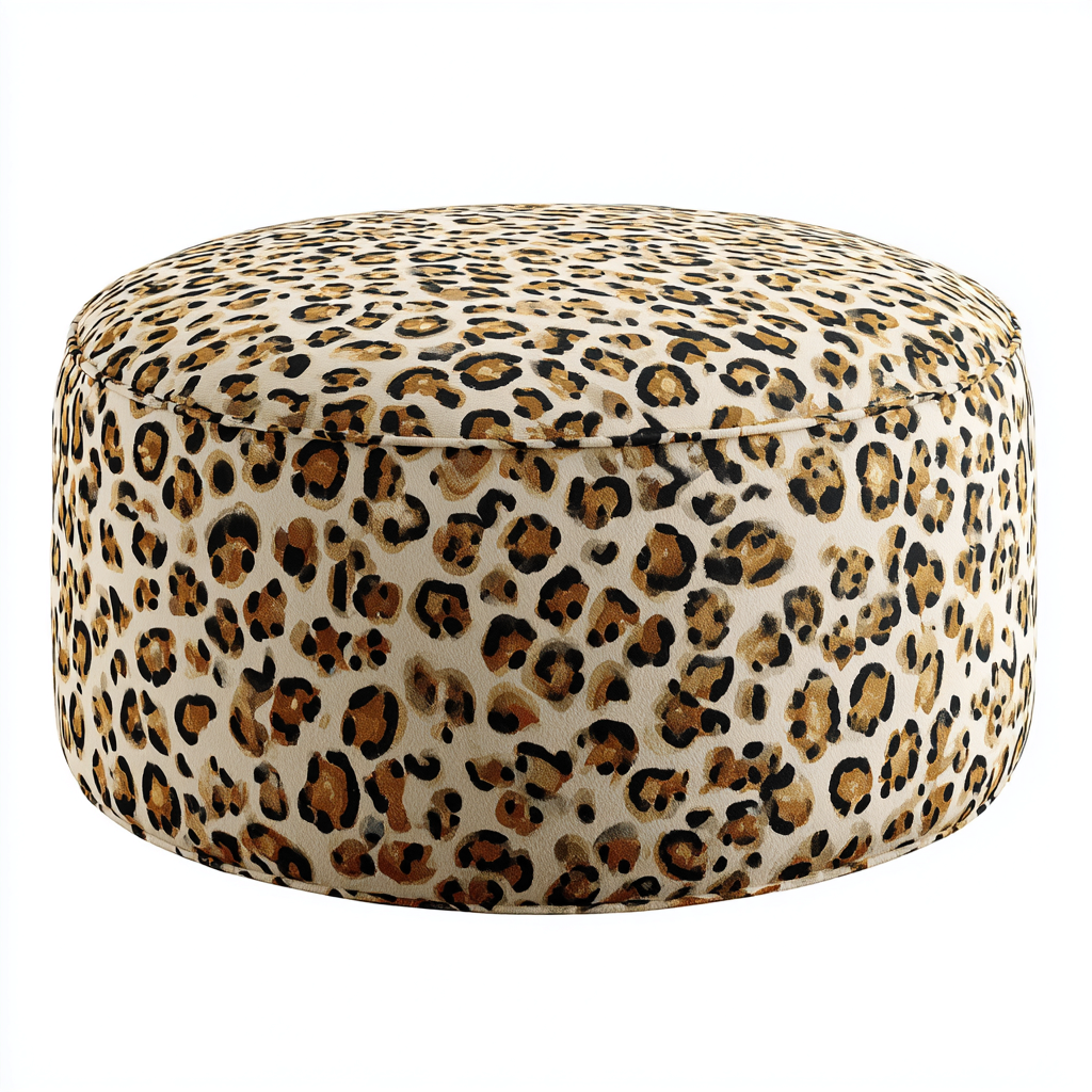 Fußhocker Stoffpolsterung 90x90x40 cm - Leopardenmuster - Modernes Runddesign für Wohnzimmer-Luxegoly