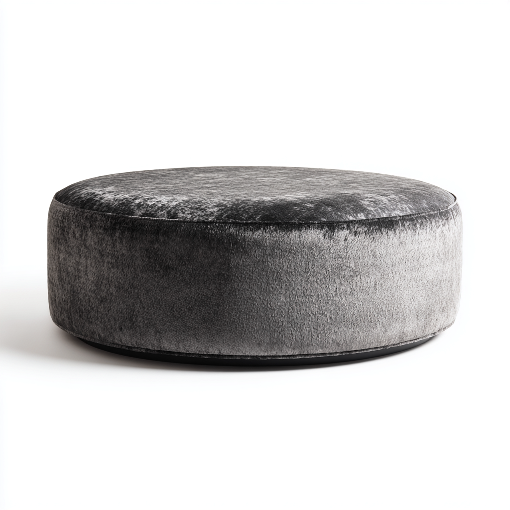Fußhocker Samtpolsterung 95x95x32 cm - Grau - Modernes Runddesign für Wohnzimmer-Luxegoly