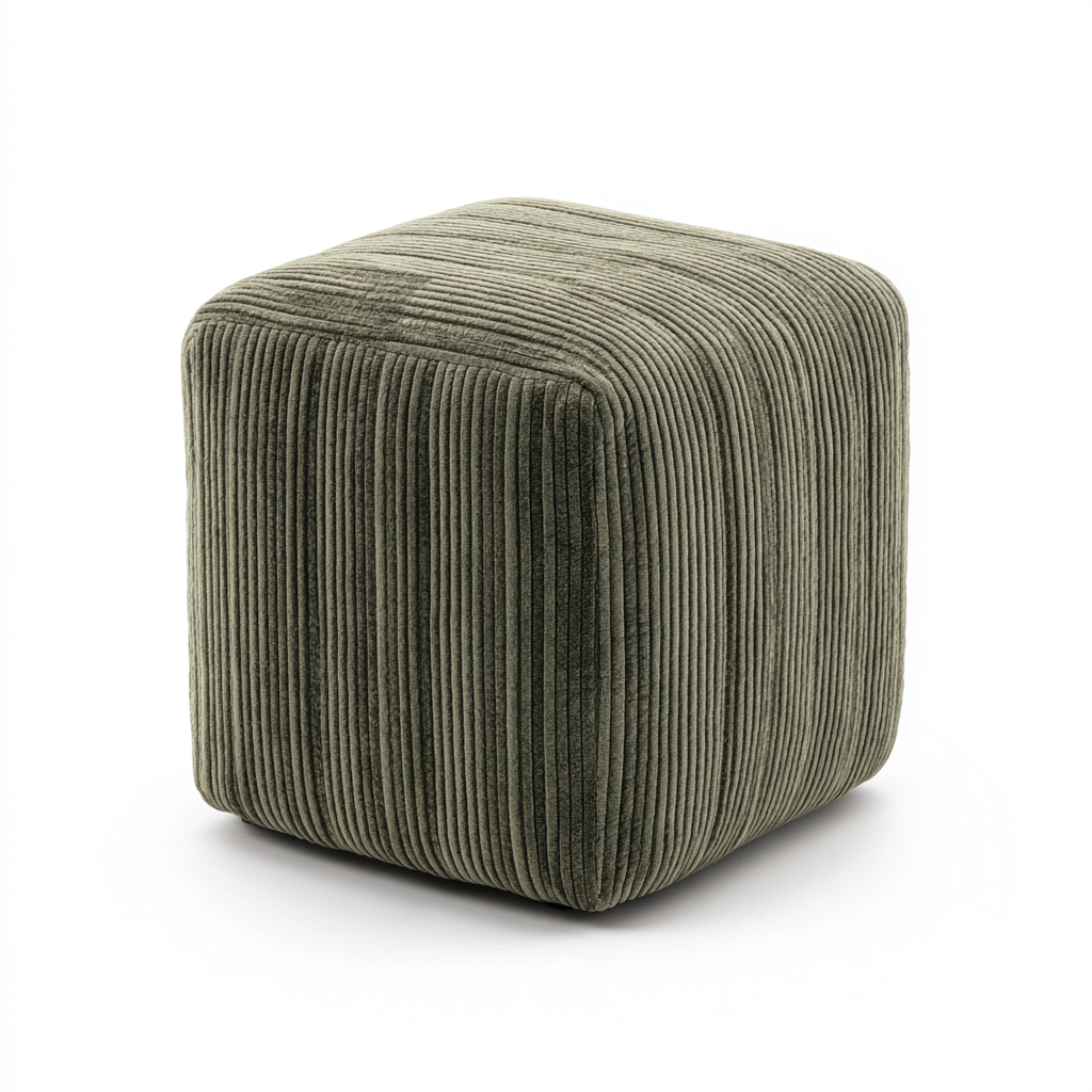 Fußhocker Cord-Stoff 38x38x42 cm - Olivgrün - Modernes Würfeldesign für Wohnzimmer-Luxegoly