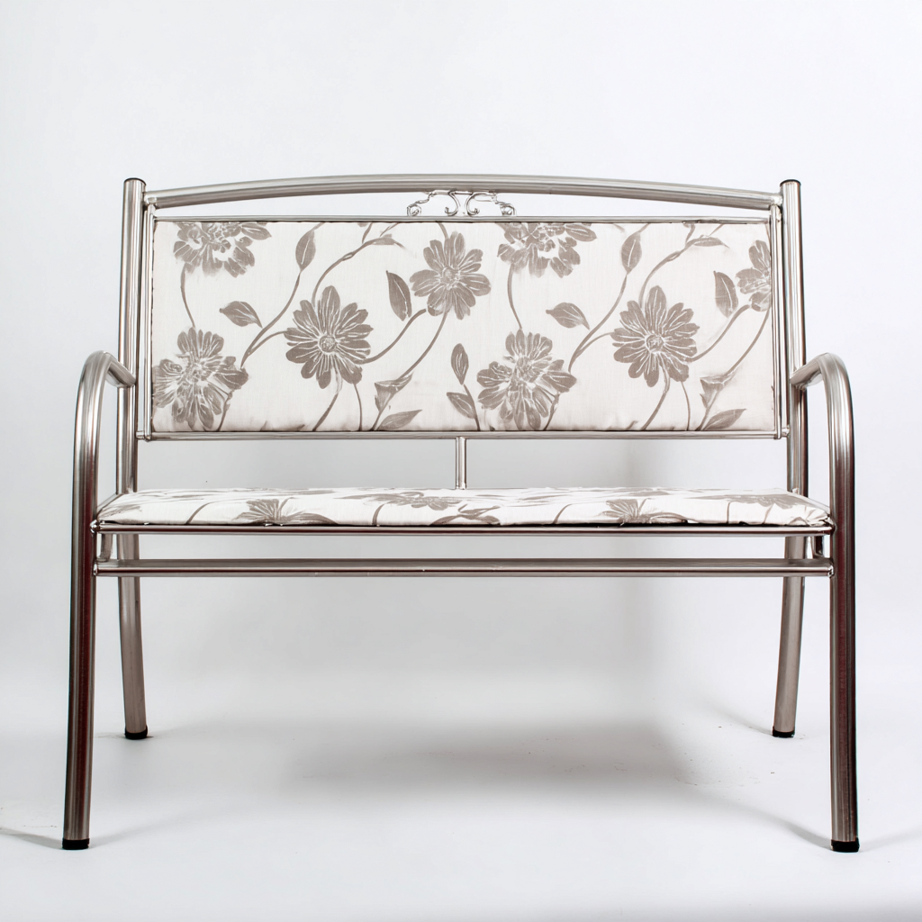 Gartenbank - Metall-Textil - 120x60x90 cm - Silber-Weiß - Modernes Design für Garten-Terrasse-Luxegoly