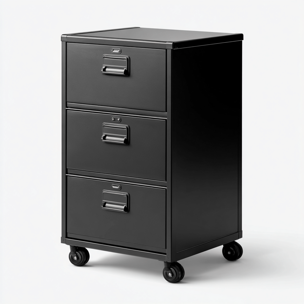 Aktenschrank Metall 40x40x75 cm - Schwarz - Mit Rollen und Schloss - Modernes Design - Für Büro-Luxegoly