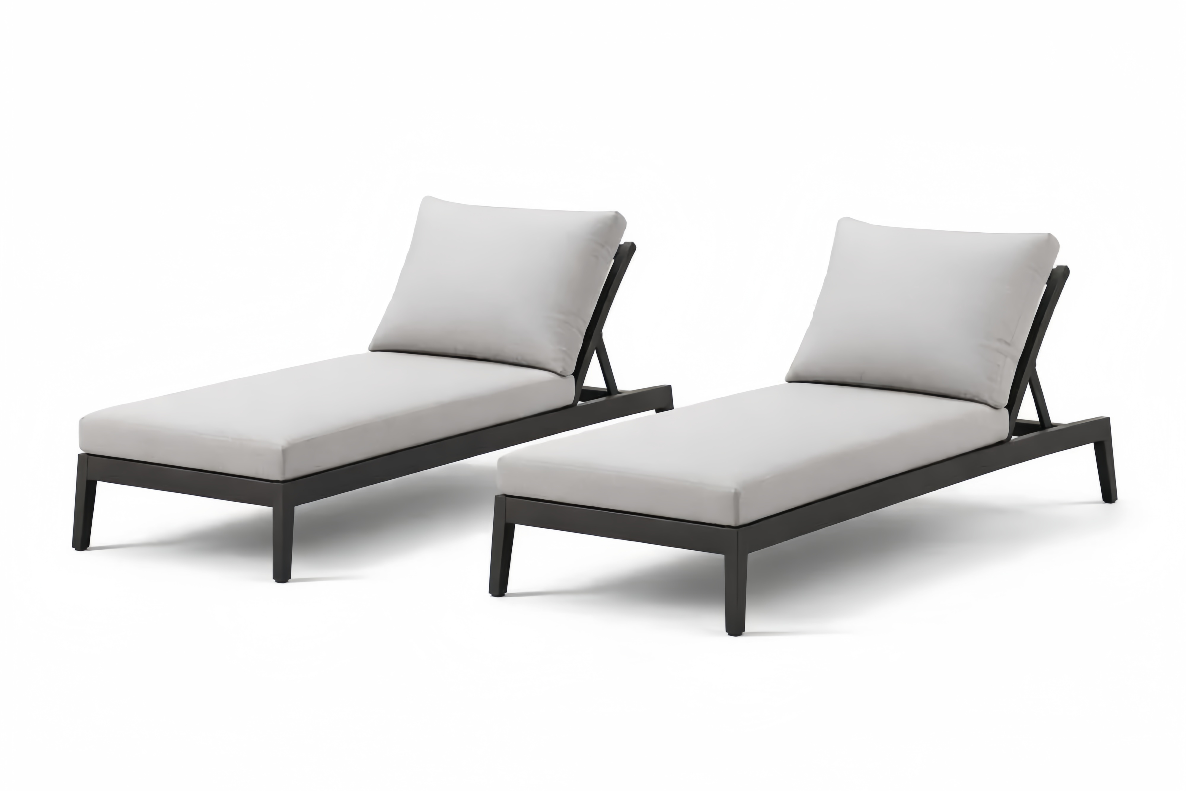 Lot de 2 chaises longues en aluminium avec coussins en polyester gris