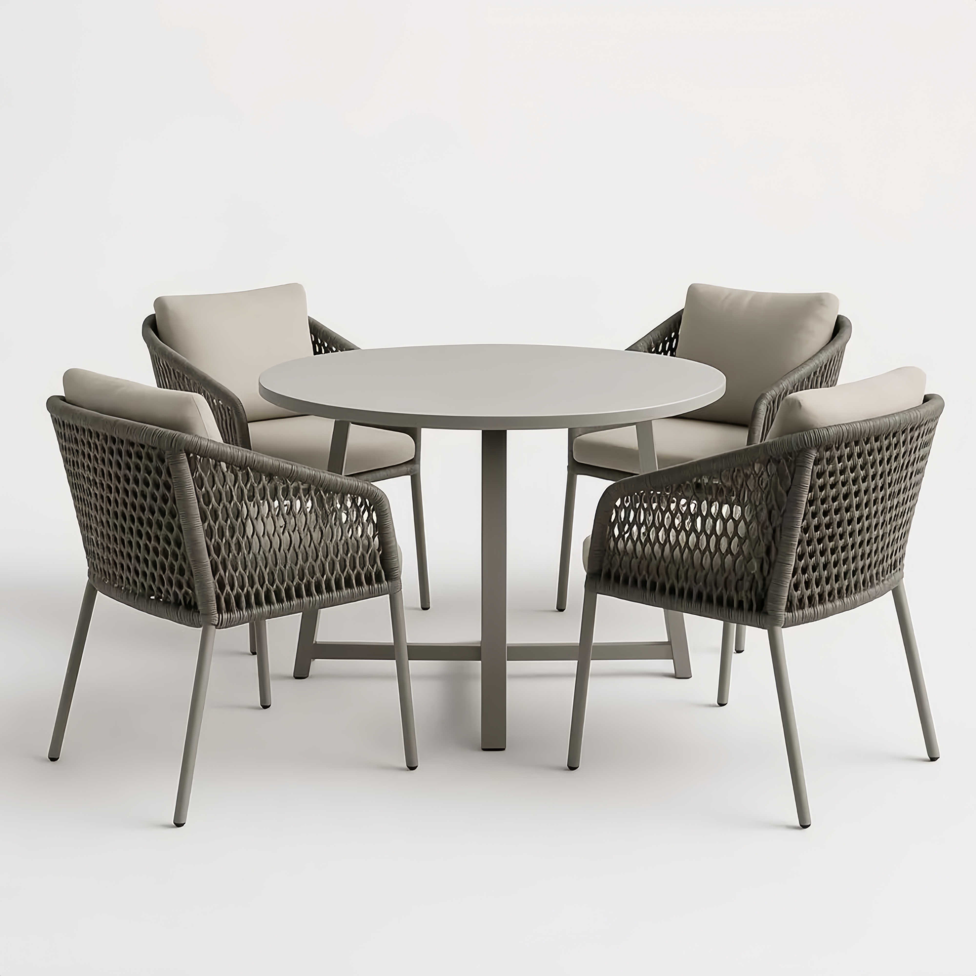 Ensemble de Table Ronde Jardin en Aluminium et Corde avec 4 Chaises
