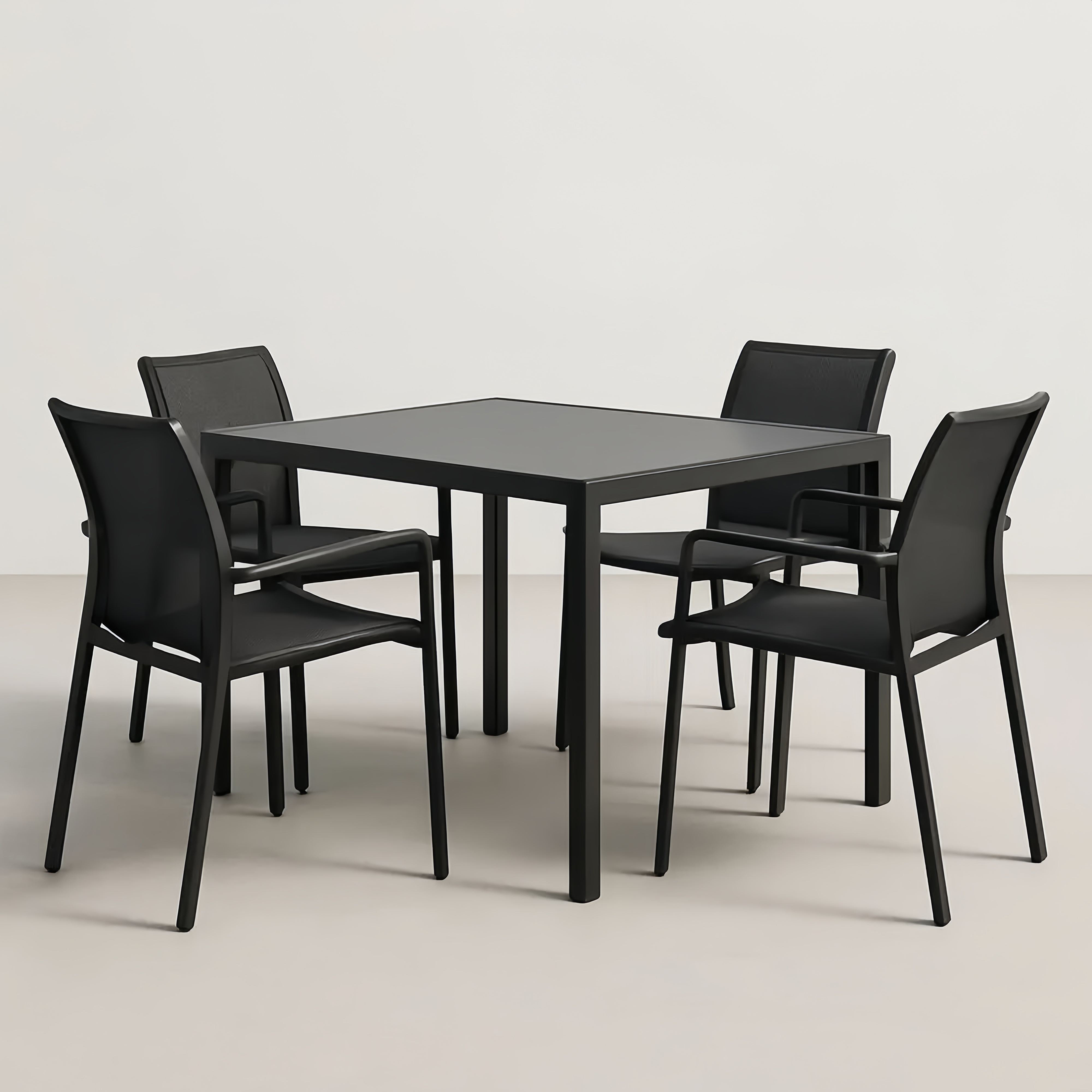 Ensemble table carrée et chaises en aluminium et textilène