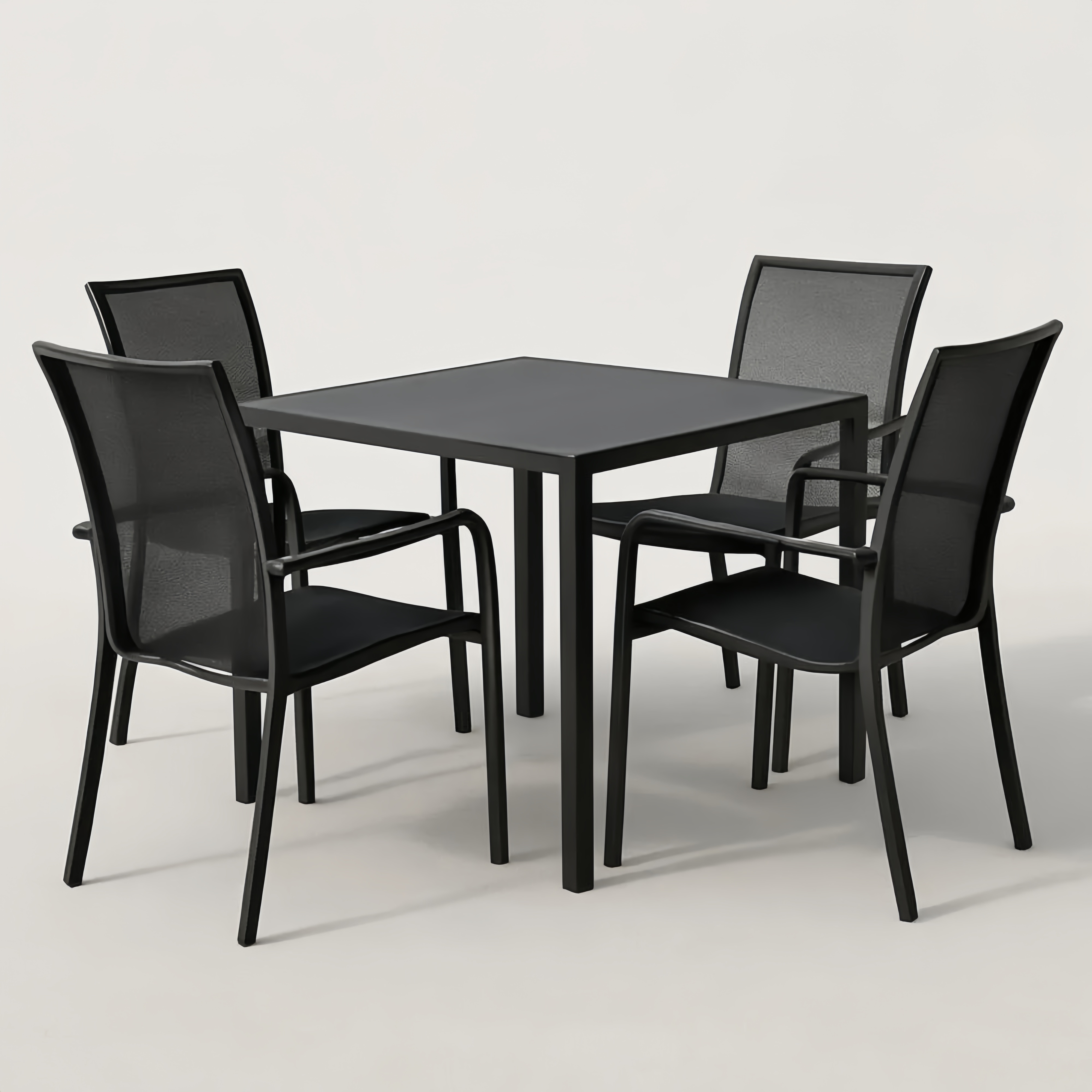 Ensemble de Table Carrée en Métal avec 4 Chaises en Maille Noires