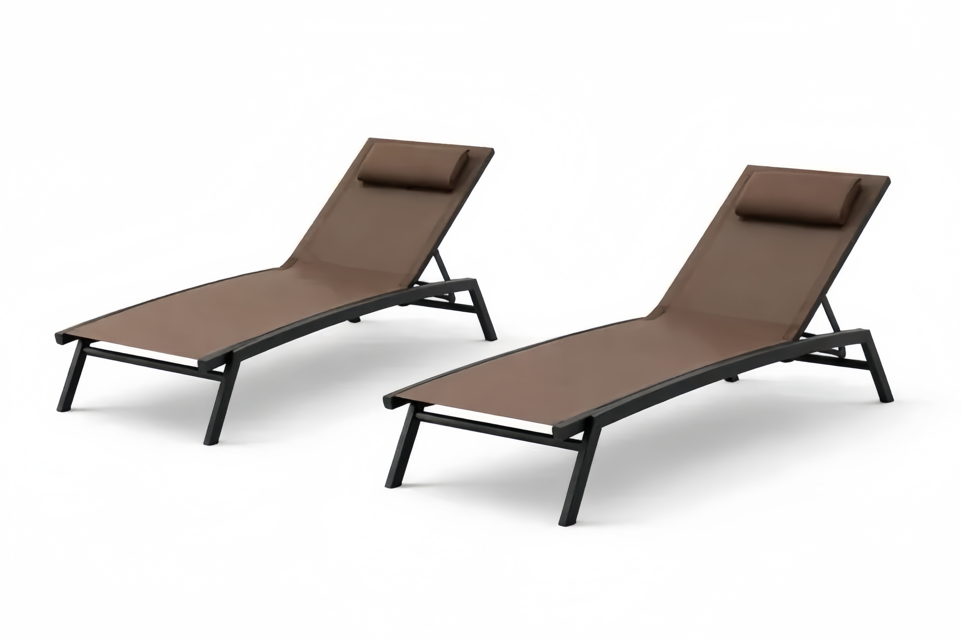 Ens. 2 chaises longues ajustables en aluminium Brun foncé