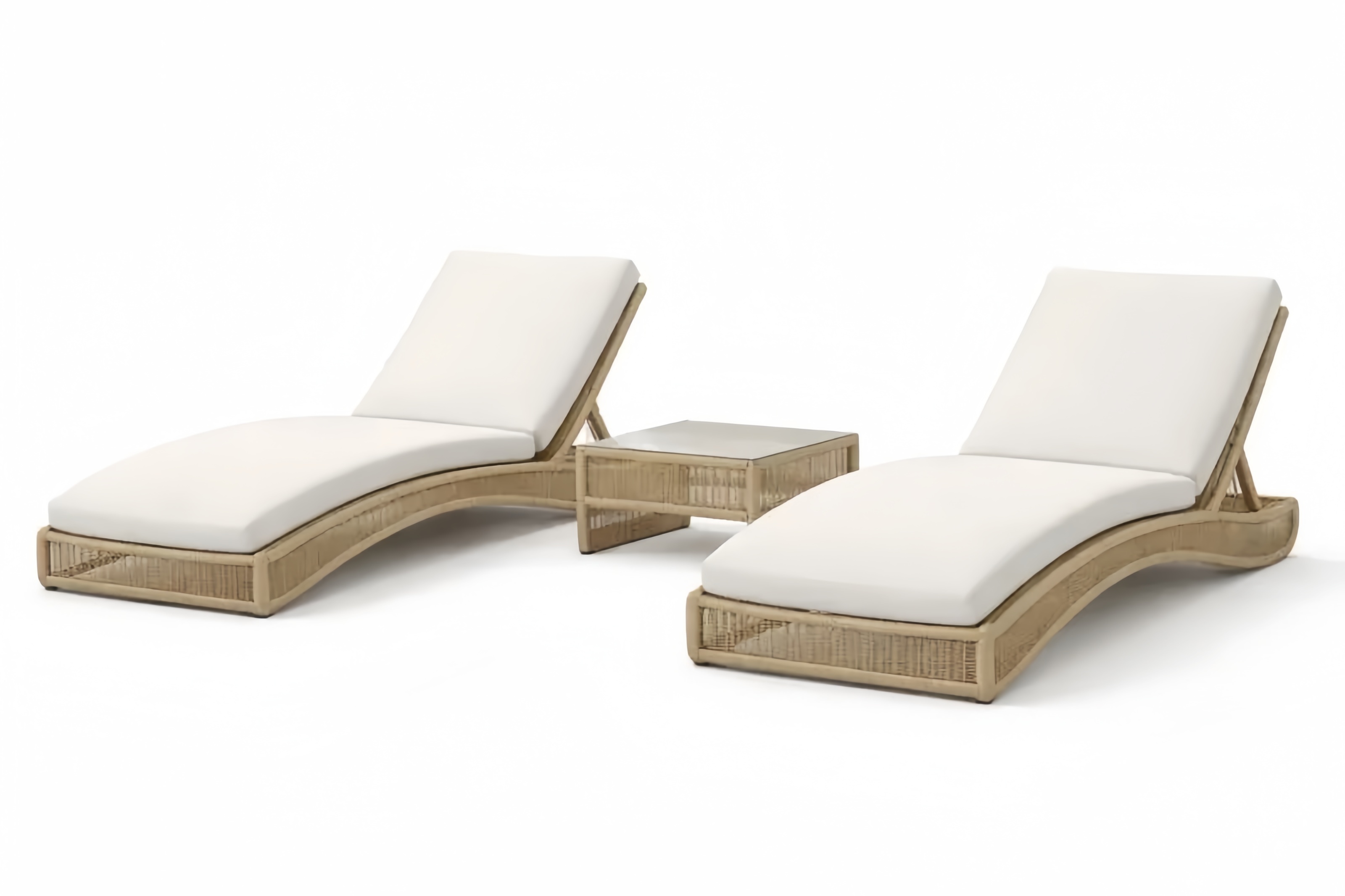 Ensemble de Chaises Longues en Rotin avec Coussin Polyester