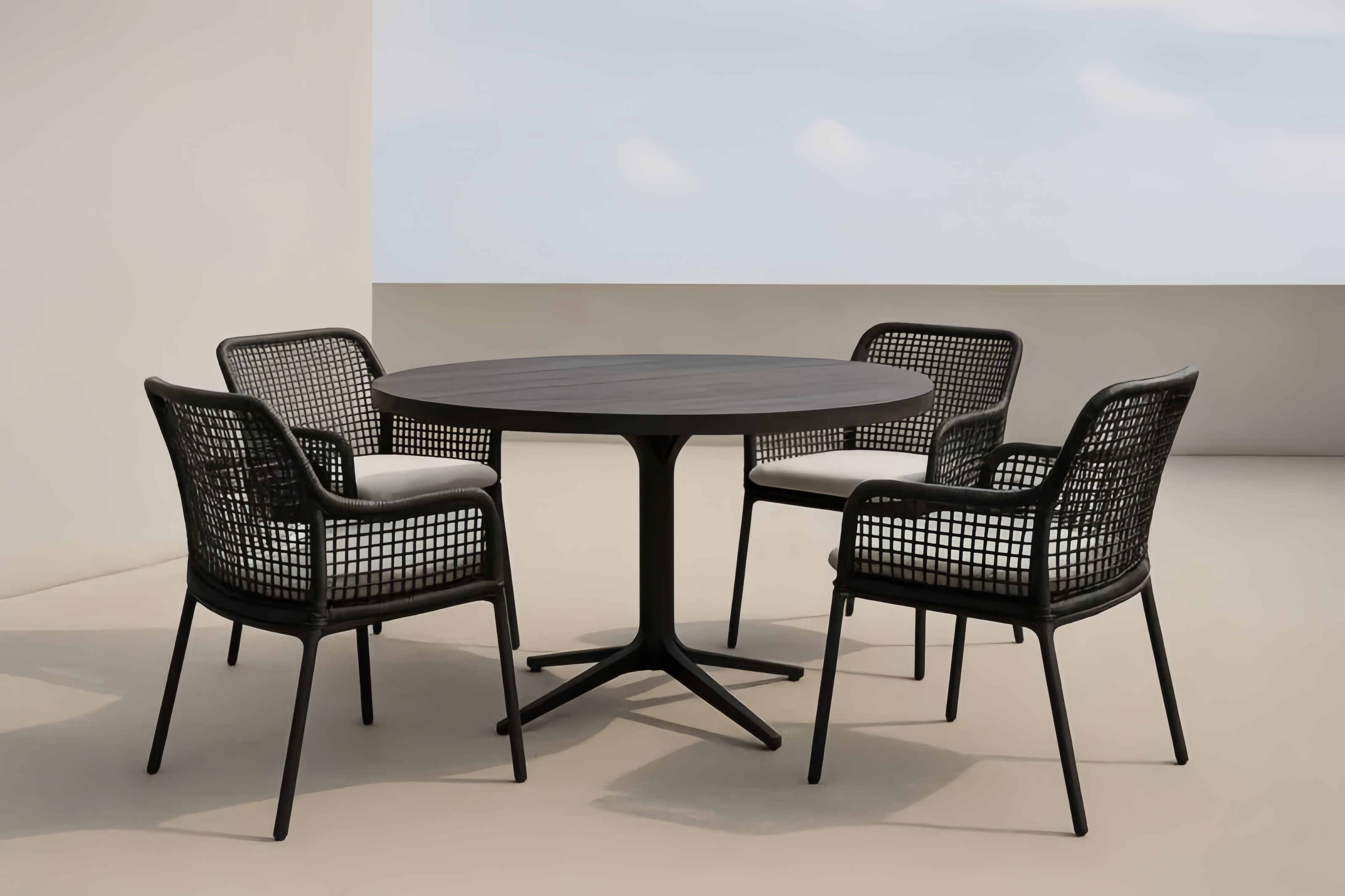 Ensemble de Table et Chaises d'Extérieur en Aluminium et Polypropylène Noir