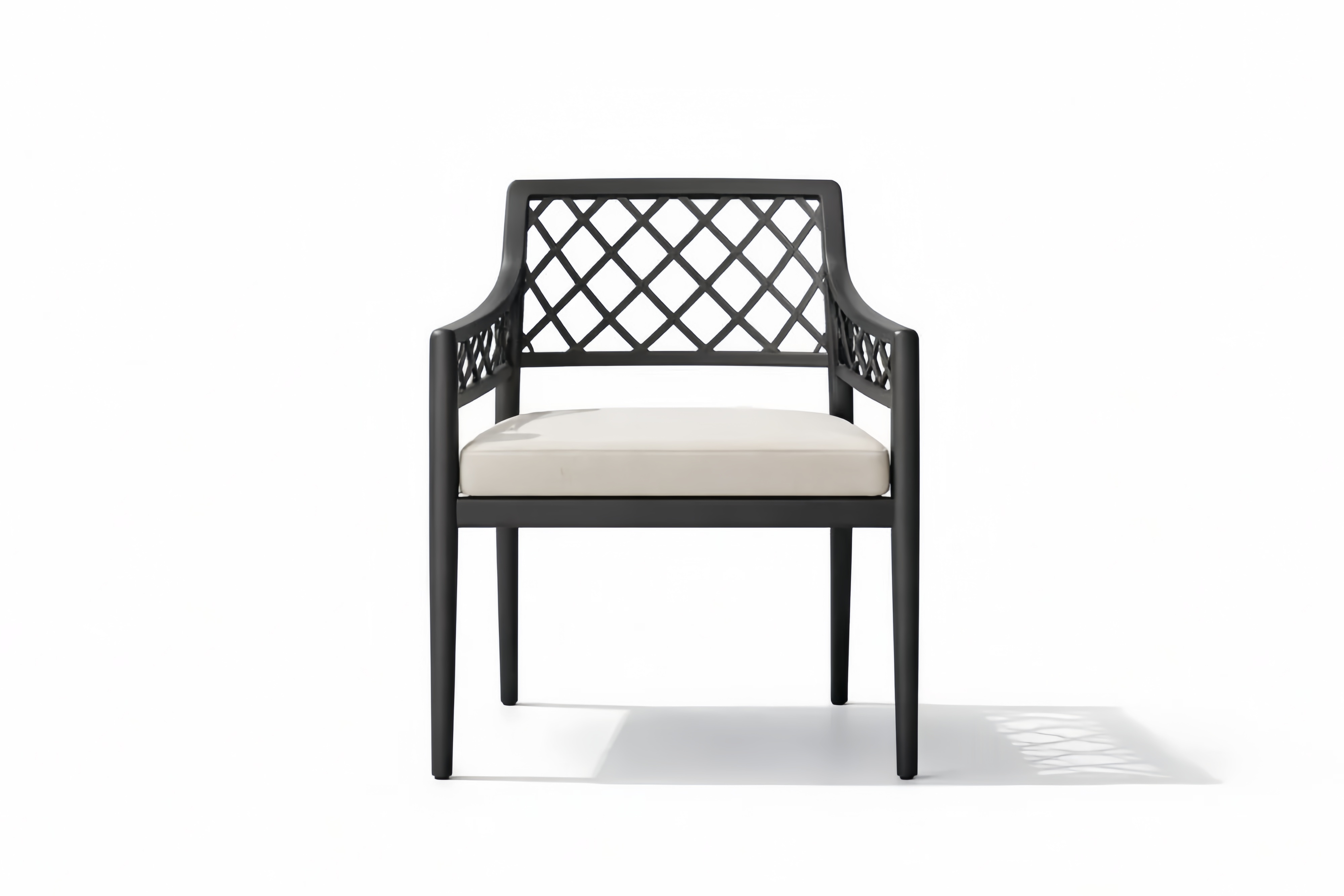 Chaise de salle à manger de jardin en aluminium noir avec coussin en polyester crème