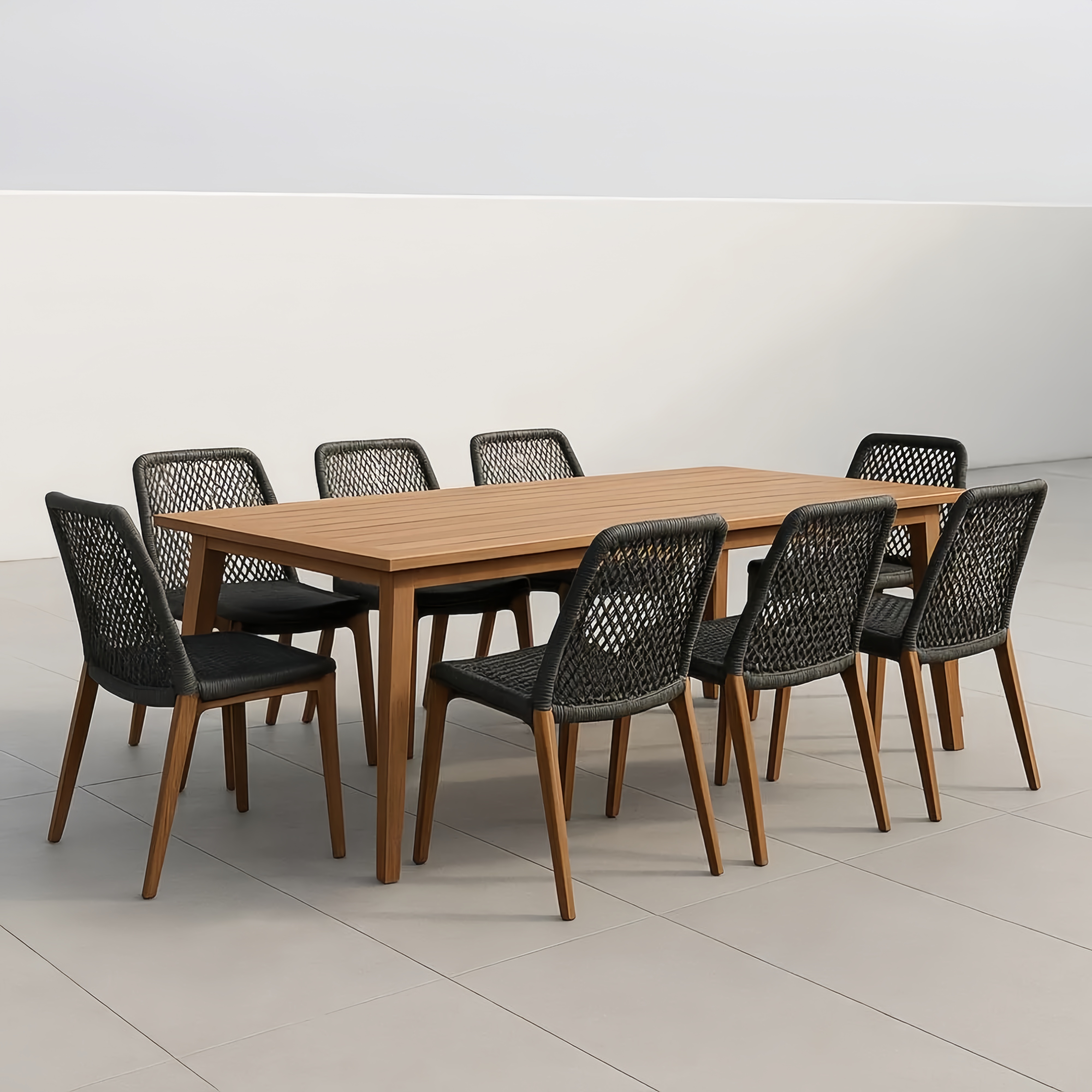 Ensemble de Salle à Manger en Bois et Résine Noire pour 8 Personnes