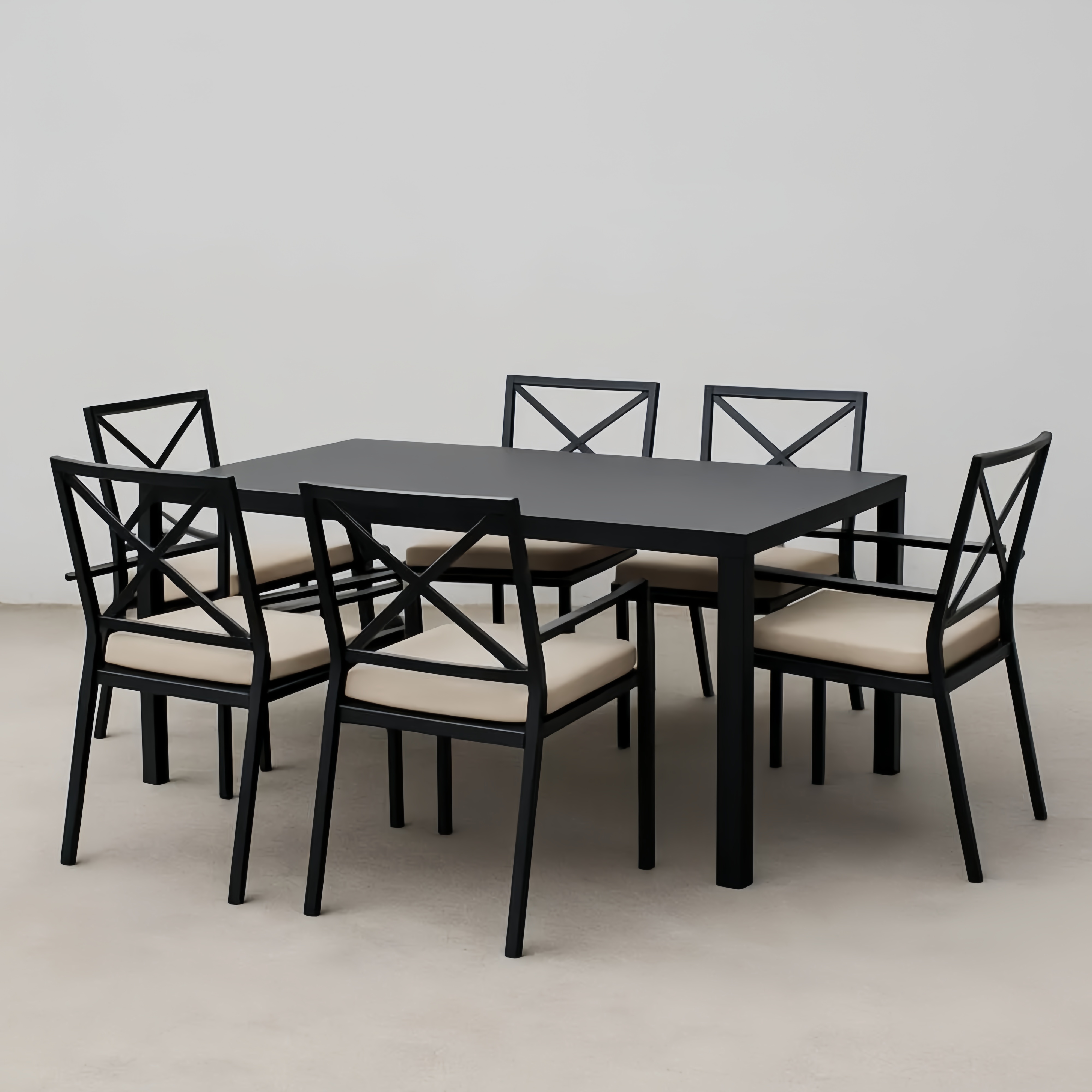 Ensemble de salle à manger extérieur noir avec table et 6 chaises