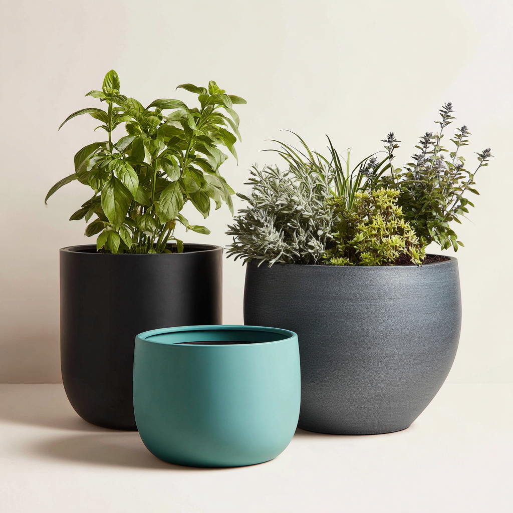 Vaso per piante set 3 pezzi resina 28x28x30 cm - nero-grigio blu-turchese - design moderno-Nookmyyard