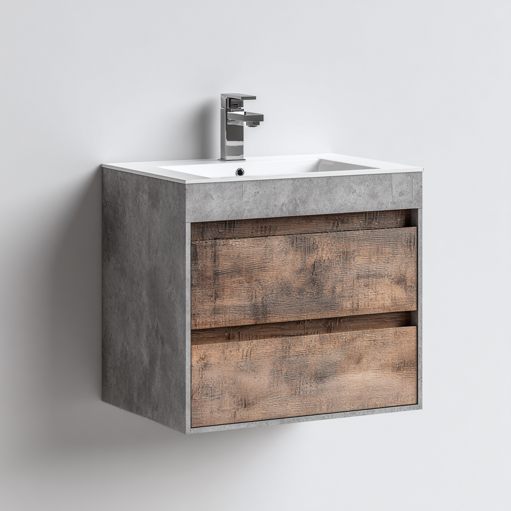 Mobile lavabo Legno-Ceramica-Metallo 60x45x50 cm - Grigio-Marrone - Design moderno-Nookmyyard