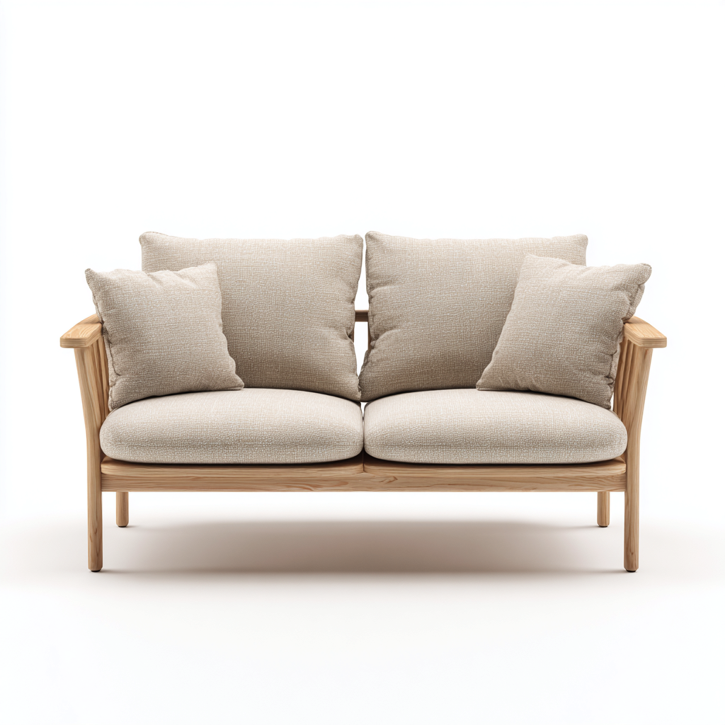 Divano da esterno in tessuto e legno 145x80x85 cm beige design moderno-Nookmyyard