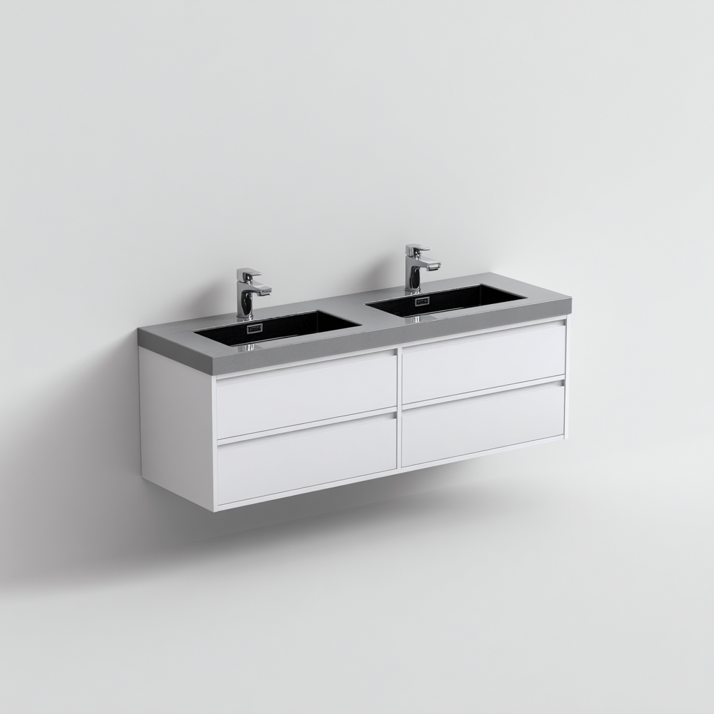 Mobile lavabo doppio lavabo 140x45x55 cm bianco-grigio adatto per bagno design moderno-Nookmyyard