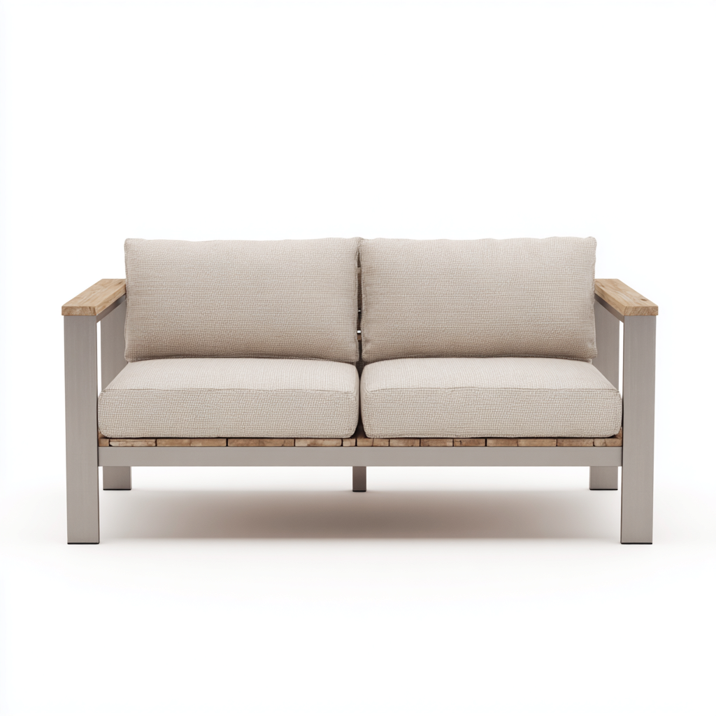 Divani da esterno in metallo e legno 150x80x75 cm - beige-legno - design moderno per giardino-Nookmyyard