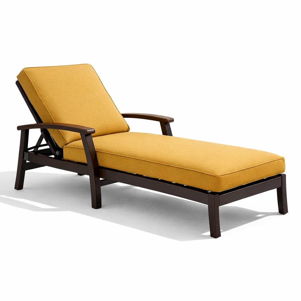 Sdraio in metallo marrone con cuscino in tessuto giallo-cozyroomstore