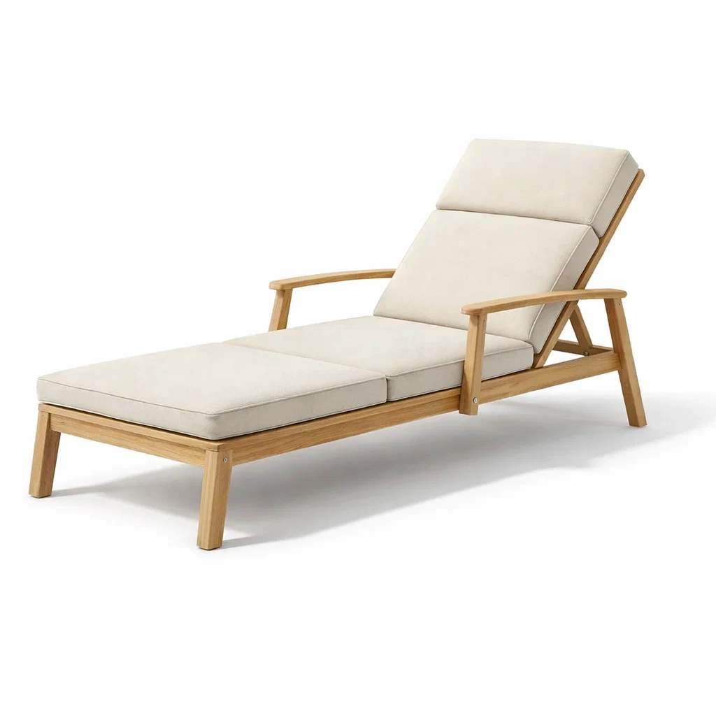 Sdraio in teak con cuscini in poliestere color crema-cozyroomstore