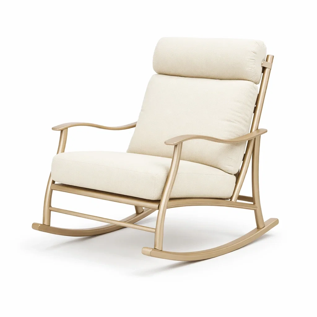 Sedia a dondolo con struttura in metallo dorato e tessuto-cozyroomstore