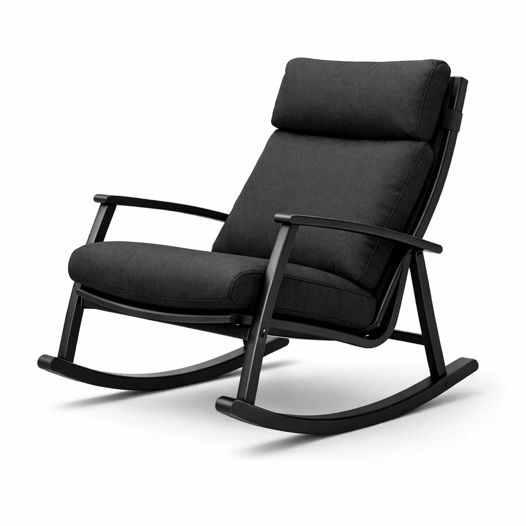 Sedia a dondolo con struttura in metallo e tessuto nero-cozyroomstore