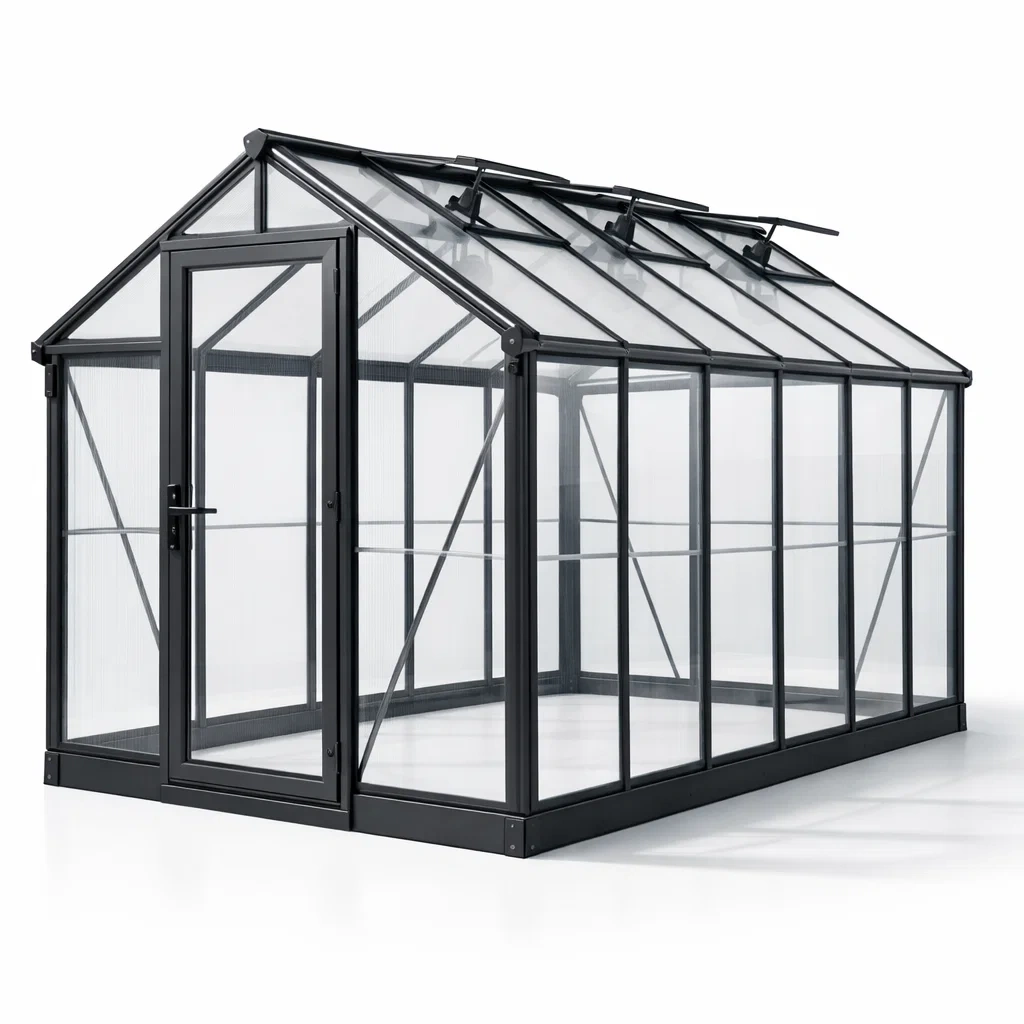 Serra in alluminio e policarbonato con porta e finestre di ventilazione 2m x 4m x 2.5M-cozyroomstore