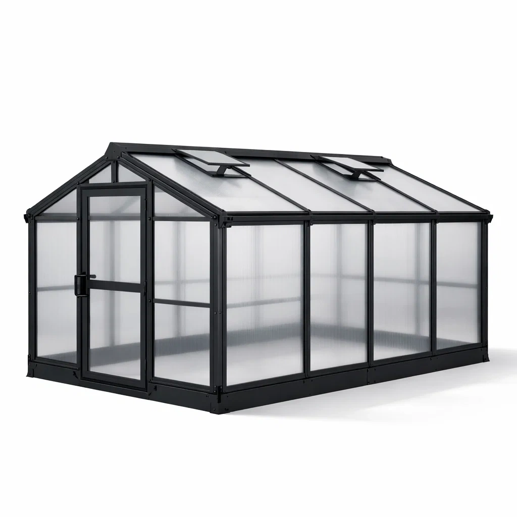 Serra in alluminio e policarbonato nero 310x190x195 cm-cozyroomstore