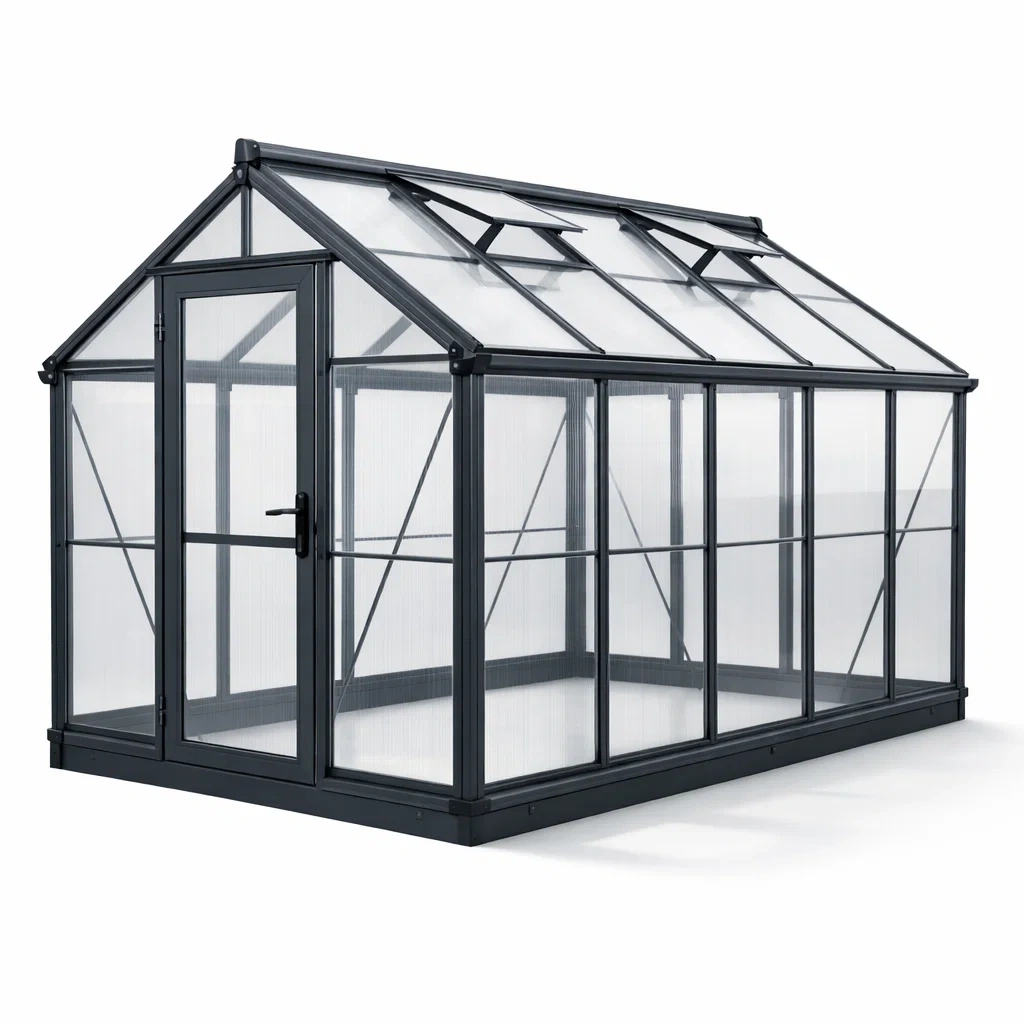 Serra in alluminio e policarbonato trasparente/nero-cozyroomstore