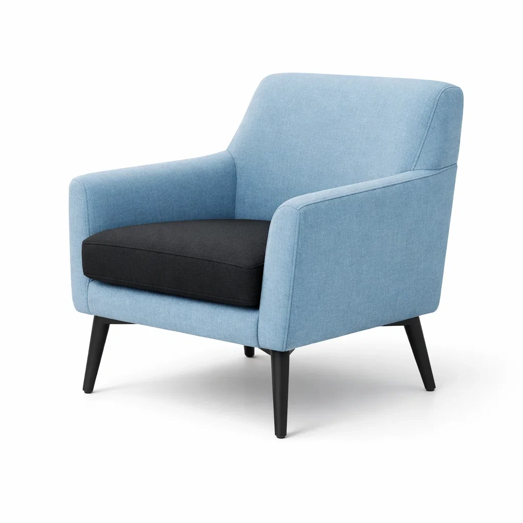 Poltrona in tessuto blu e nero con gambe in legno-cozyroomstore