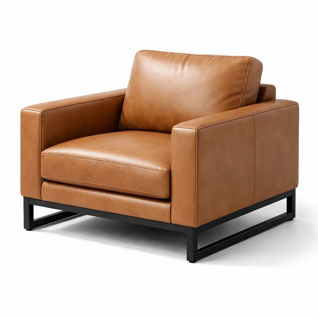 Poltrona in pelle con struttura in metallo nero-cozyroomstore