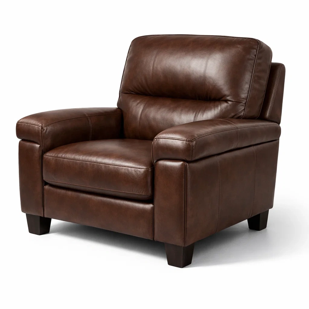 Poltrona in pelle marrone struttura in legno-cozyroomstore