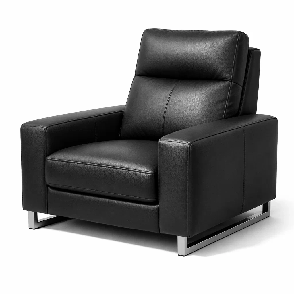 Poltrona in pelle sintetica nera con struttura in metallo-cozyroomstore