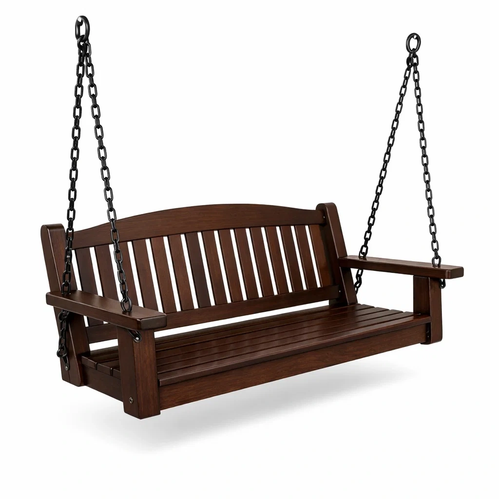 Dondolo da giardino in legno di acacia con catene in acciaio-luxeoasisretreat