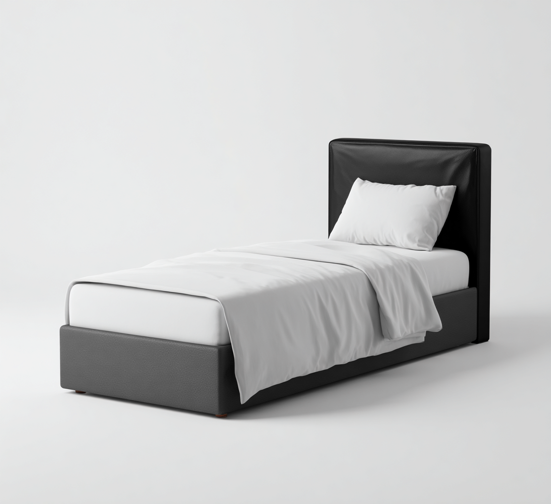 Einzelbett Kunstlederpolsterung 200x100x115 cm - Schwarz - Modernes Design - Für Schlafzimmer-Dengohaus