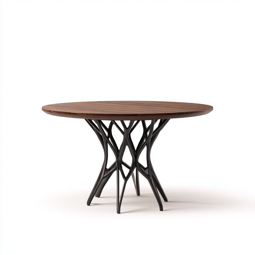 Esszimmertisch Holz-Metall 120x120x75 cm - Dunkelbraun-Schwarz - rundes modernes Design geeignet für Esszimmer-Dengohaus