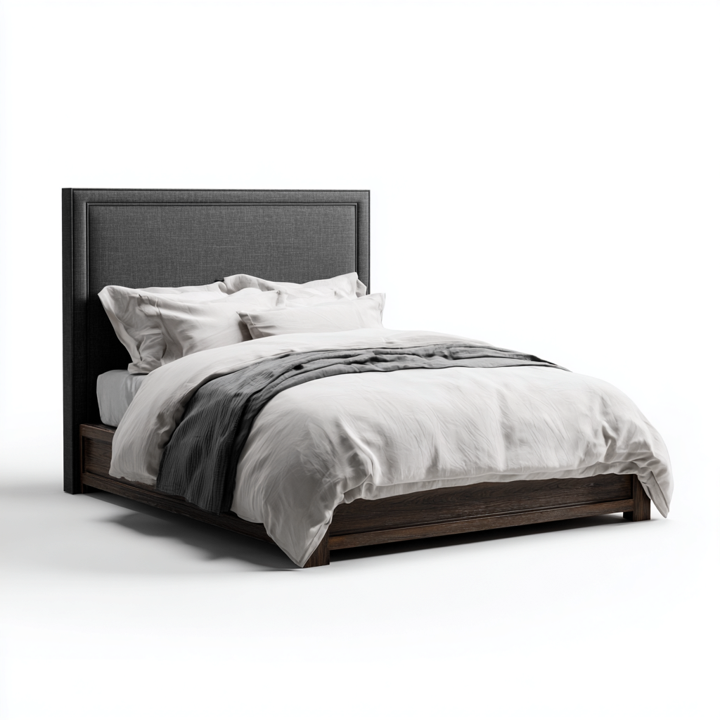 Doppelbett Holzrahmen-Stoffkopfteil 200x180x120 cm - Dunkelholz-Dunkelgrau - Modernes Design - Für Schlafzimmer-Dengohaus